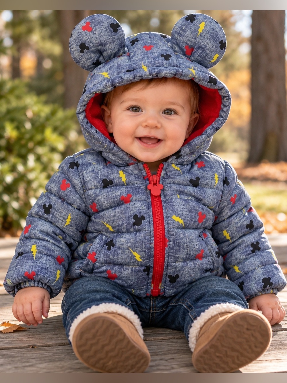 Disney Baby Mickey Mouse Puffer Jacket | 6–12M | Fleece Lined | Hood
